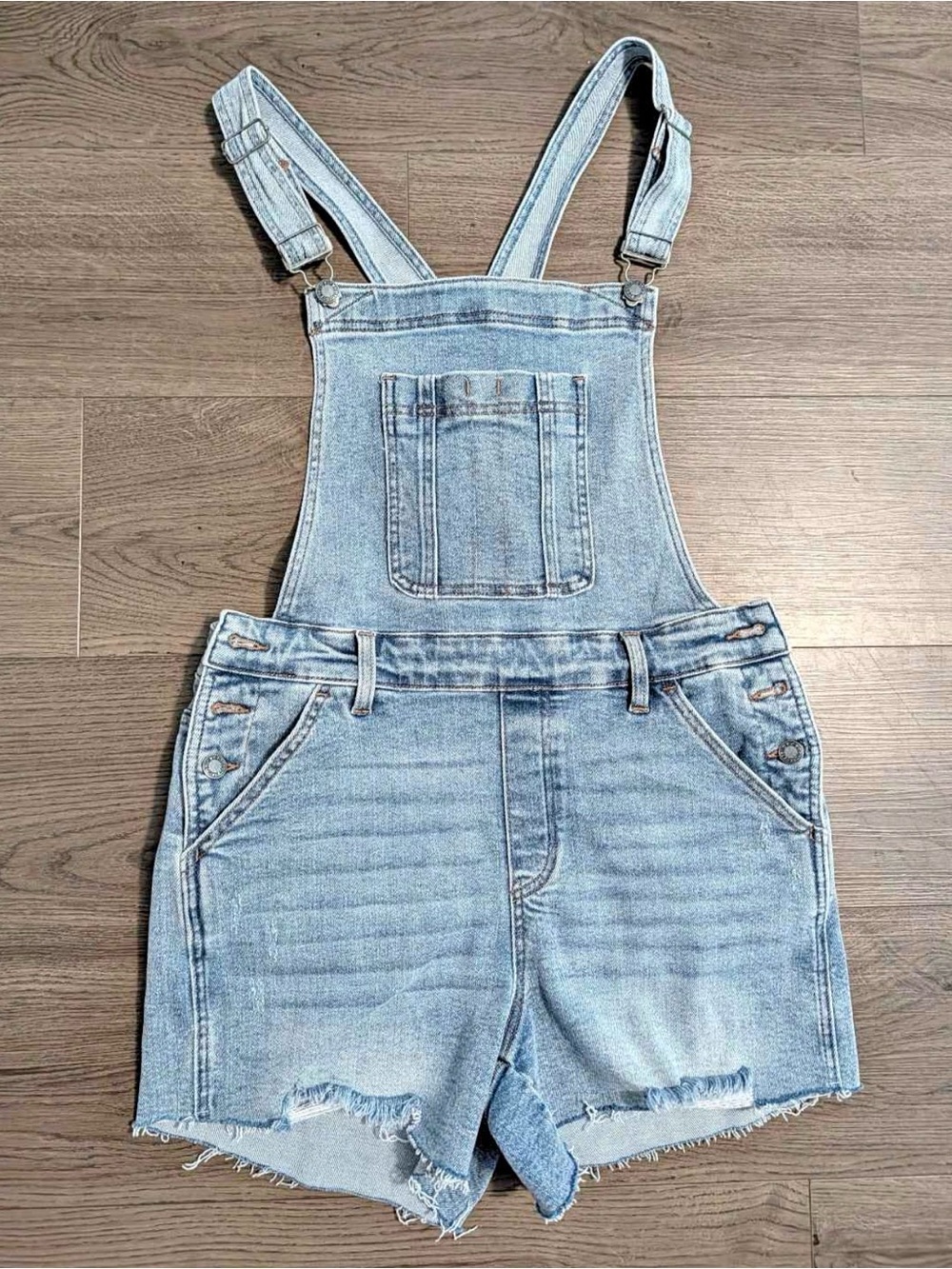 Judy Blue Distressed Light Wash Denim Overall Shorts